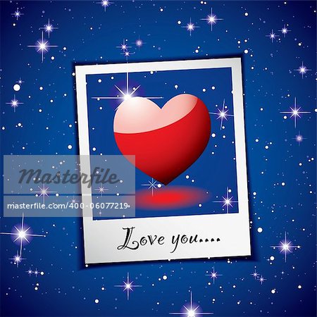 Love heart concept with space background and instant photograph