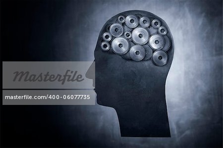 Conceptual image of head filled with cog gears.