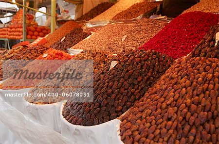 Piles of dried fruits at a street vendor at Morroco