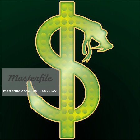 Illustration of a symbol of dollars of money in the form of a snake.