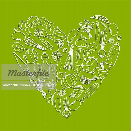 Healthy life - heart shape with vegetables for your design