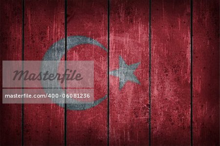 turkish flag painted on old wooden wound