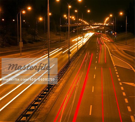 night city road with traffic blured lights, Warsaw, Poland