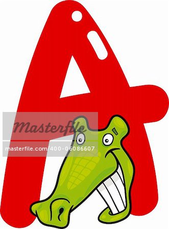 cartoon illustration of A letter for alligator