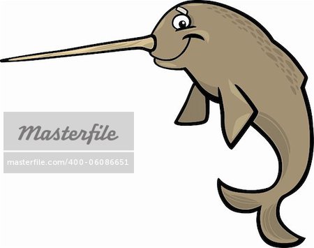 cartoon illustration of narwhal isolated on white