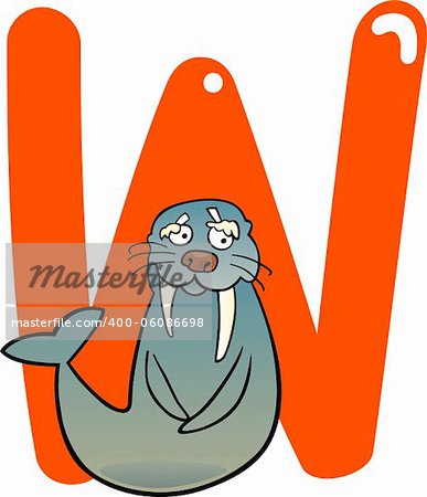 cartoon illustration of W letter for walrus