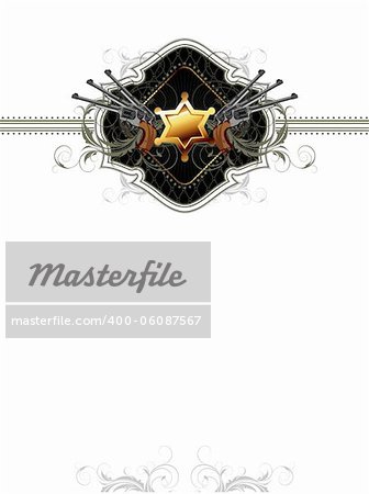 sheriff star with guns ornate frame, this illustration may be useful as designer work