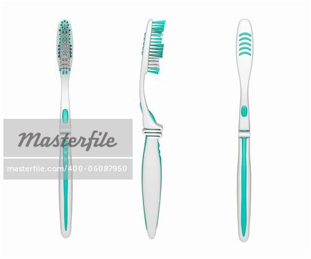 Front, side and back view of toothbrush isolated on white