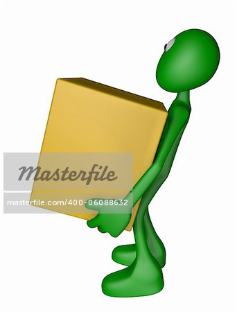 green guy is holding a box - 3d illustration