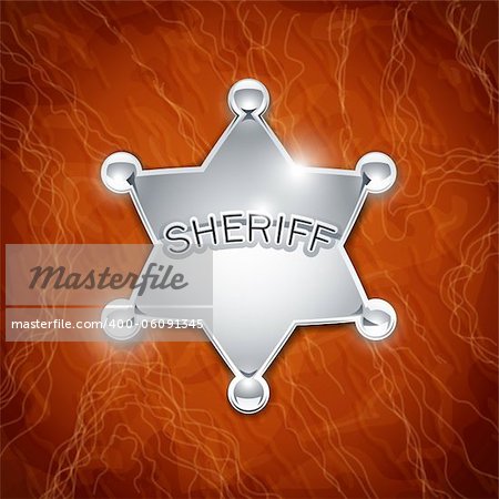 sheriff's metallic badge as star on leather texture vector illustration on background EPS10. Transparent objects and opacity masks used for shadows and lights drawing