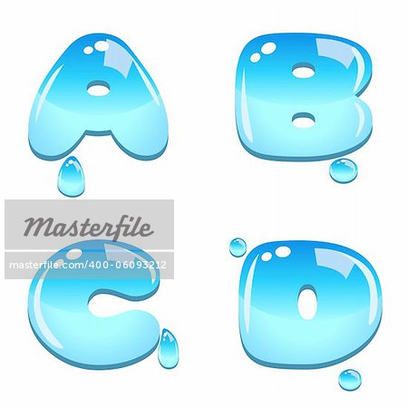 A set of water bead font type, letter A to D A set of water bead font type, letter A to D