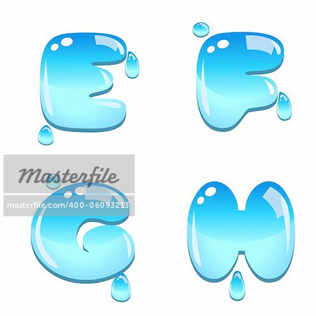A set of water bead font type, letter E to H A set of water bead font type, letter E to H
