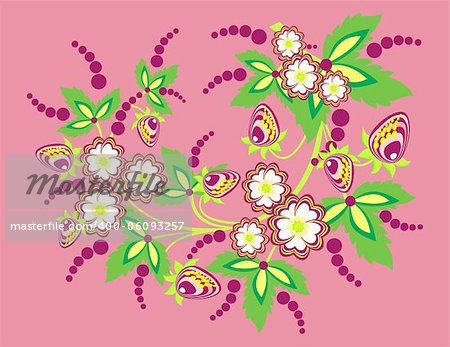 Abstract background with flowers and strawberries