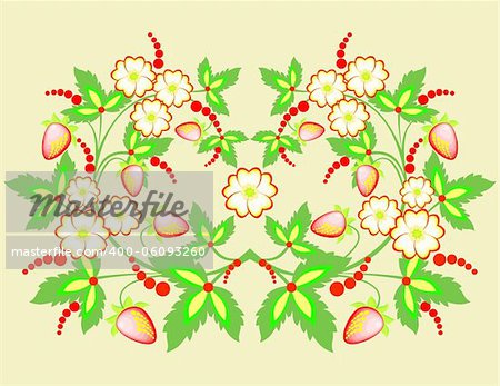 Illustration of abstract flowers and strawberries
