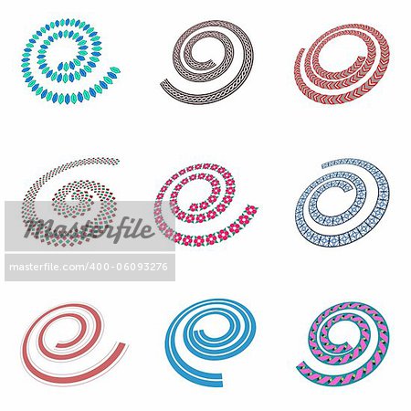 Design elements in spiral shape. Vector art.