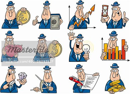 cartoon illustration of funny businessmen collection set