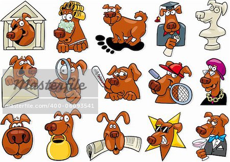 cartoon illustration of funny dogs icons set