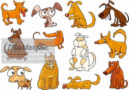 cartoon illustration of funny different dogs set