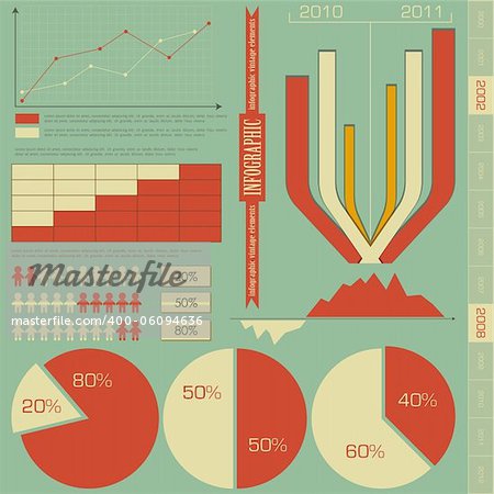 Retro elements for infographics - charts, Graphs for Presentation - vector illustration