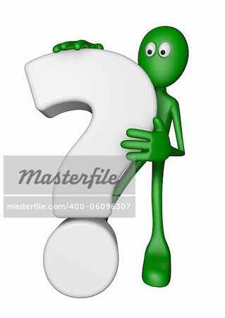 green guy and question mark - 3d illustration