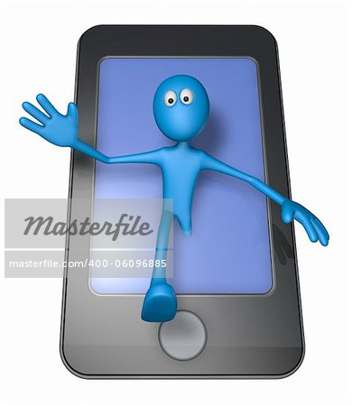 blue guy and smartphone - 3d illustration