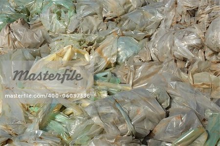 Heap of recycled wastes from polythene films