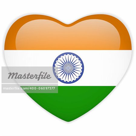 Vector - India Flag Heart Glossy Button