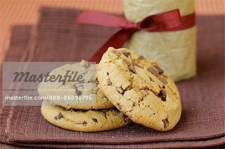 biscuits cookies  with chocolate chips in a brown napkin