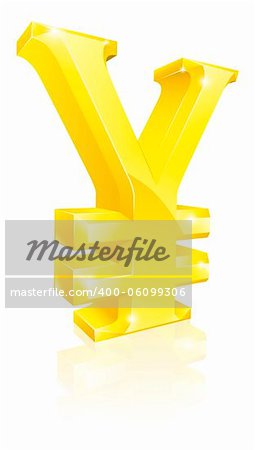 Illustration of a big shiny gold Yen currency sign