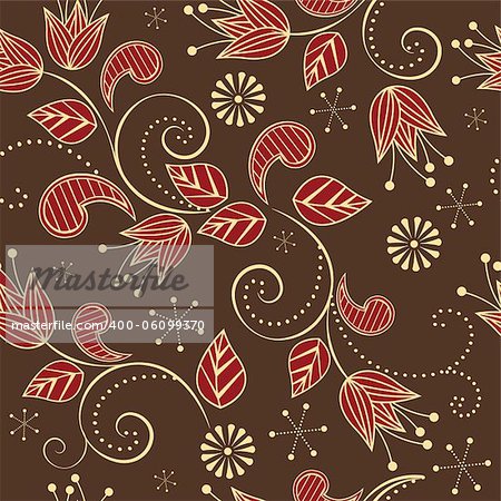 seamless pattern with red flowers and leaves