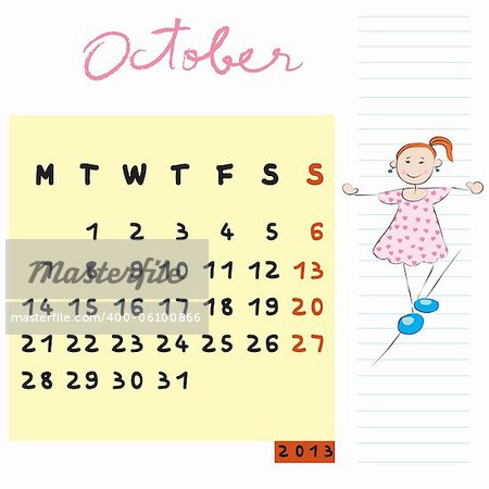 october 2013, calendar design with the balanced student profile for international schools