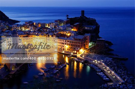 Historical Village Vernazza in the Night, Cinque Terre, Italy