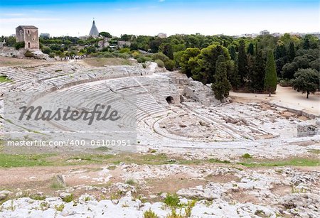 The old stone amphitheater in Syracuse Sicily