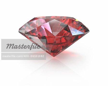 Round cut ruby, isolated on white background