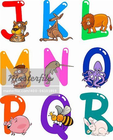 Cartoon Colorful Alphabet Set with Funny Animals Cartoon Colorful Alphabet Set with Funny Animals