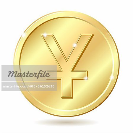 Gold coin with yuan sign. Vector illustration isolated on white background