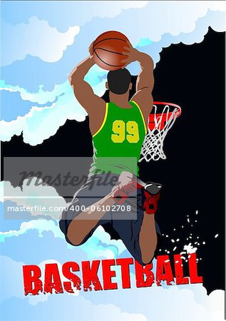 Basketball players poster. Colored Vector illustration for designers