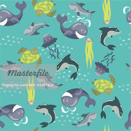 Vector seamless background with sea animals