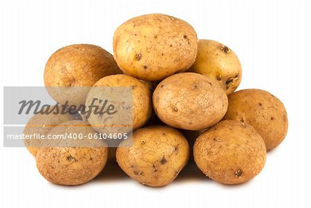 Bunch of raw potatoes isolated on white background
