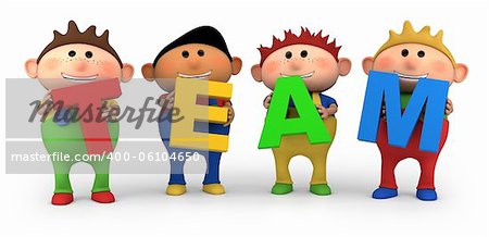 cute little cartoon boys holding TEAM letters - high quality 3d illustration