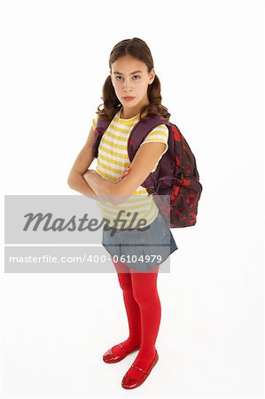Studio Portrait Of Female Student With Backpack