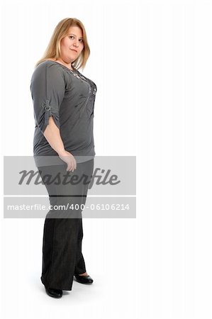 young fat woman isolated on white