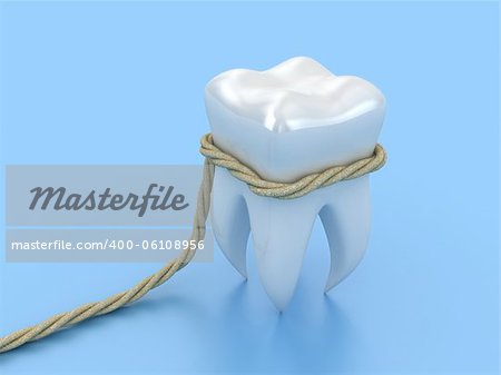 Illustration of human tooth in a loop on a blue background