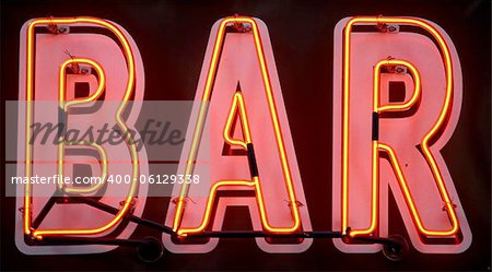 Red neon bar sign, manhattan, new york, new york state, america, usa