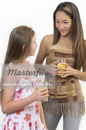 Girls drinking orange juice 1