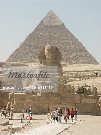 Cheops and the Sphinx at Giza in Cair Egypt
