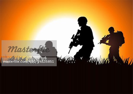 Silhouette illustration of soldiers on the field
