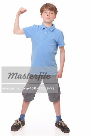 Portrait of a strong boy on white background