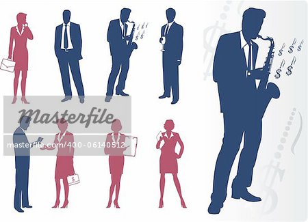 Businessmen and businesswomen silhouettes isolated on white background