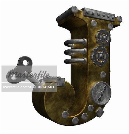 steampunk letter j on white background - 3d illustration